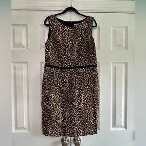 LOFT Black Brown and Beige Animal Print Shift Midi Dress